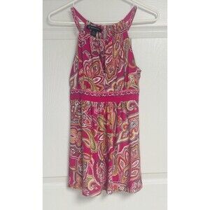 Womens International Concepts Pink Paisley Sleeveless Tank Keyhole Neck Petite S